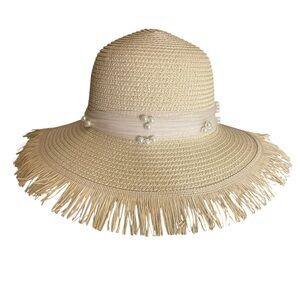 Wide brim straw pearl sun hat